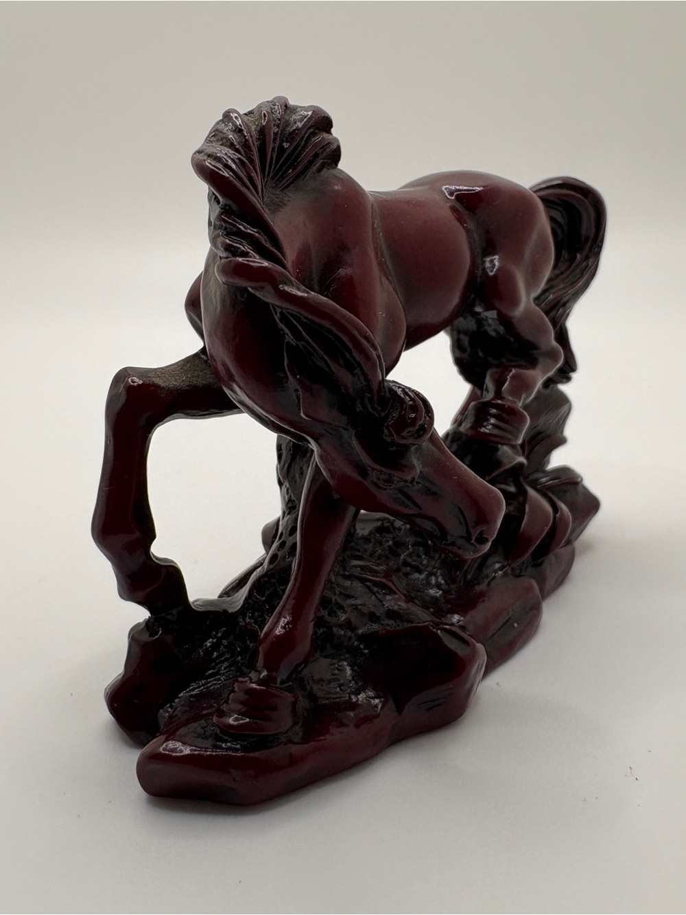 Vintage Feng Shui China Wild Stallion Miniature Red Resin Horse Statue